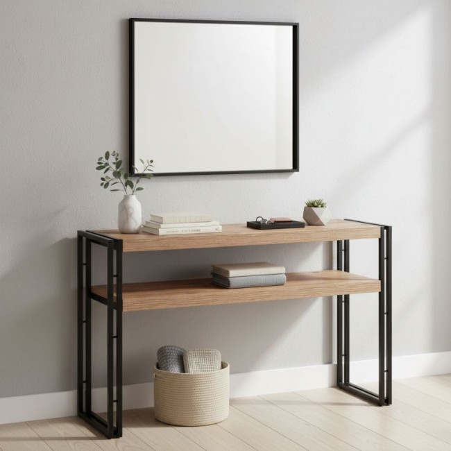 Κονσόλα Atlas Megapap μεταλλική - μελαμίνης χρώμα atlantic pine 140x35x80εκ.