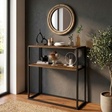 Castel Megapap metal - melamine console in black - smoked walnut color 90x33,5x90cm.