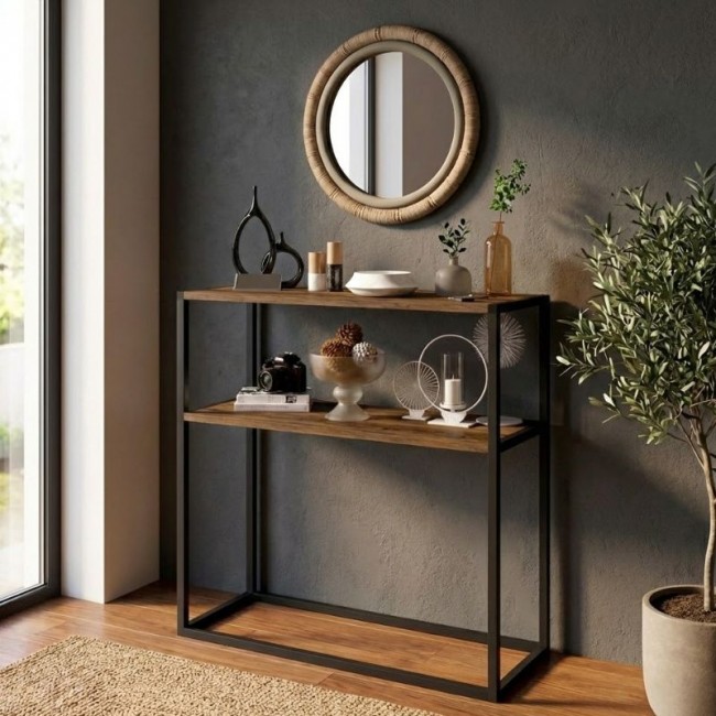 Castel Megapap metal - melamine console in black - smoked walnut color 90x33,5x90cm.