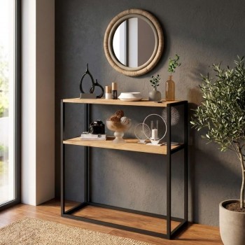 Castel Megapap metal - melamine console in black - pine oak color 90x33,5x90cm.