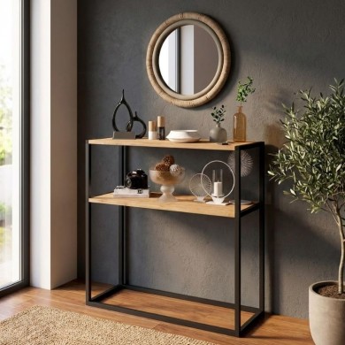 Castel Megapap metal - melamine console in black - pine oak color 90x33,5x90cm.