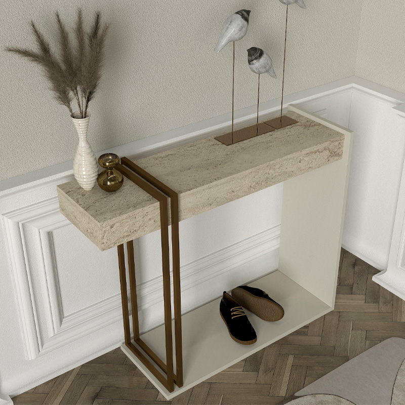 Desca Megapap melamine dresser in sandstone - travertine - gold color 91.8x29.6x74.2cm.