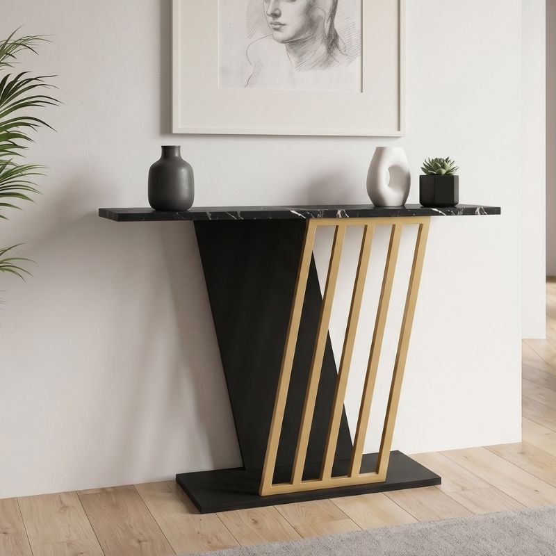 Gravity Megapap melamine console in black marble effect - gold color 90x29,6x76,8cm.