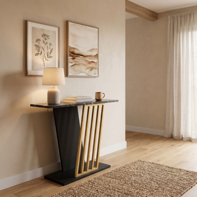 Gravity Megapap melamine console in black marble effect - gold color 90x29,6x76,8cm.