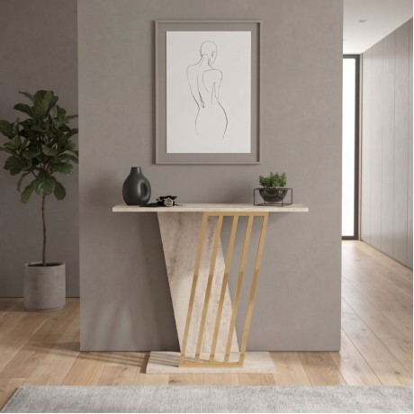 Gravity Megapap melamine console in travertine - gold color 90x29,6x76,8cm.