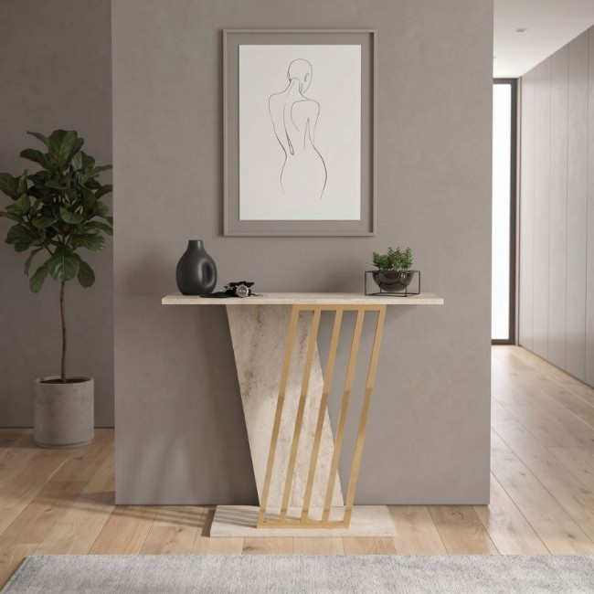 Gravity Megapap melamine console in travertine - gold color 90x29,6x76,8cm.