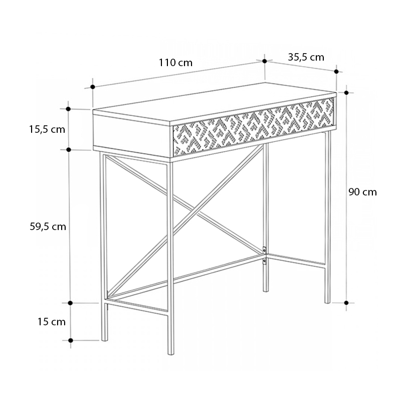 Giovanni Megapap metal-melamine console in light mocha color 110x35,6x90cm.