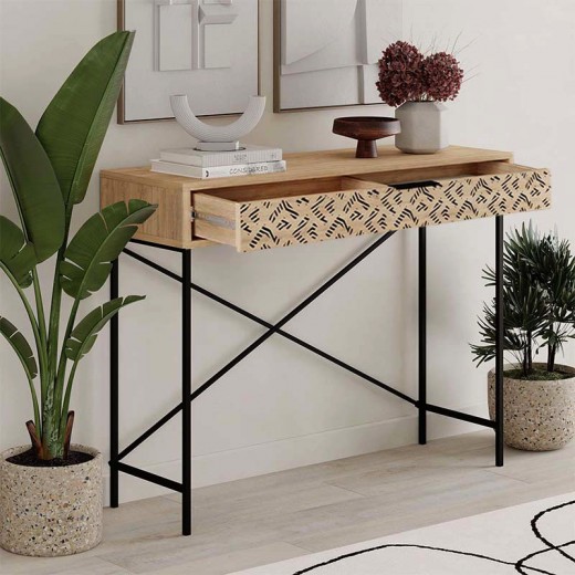 Κονσόλα Heaton Megapap μεταλλική - μελαμίνης χρώμα sapphire oak 110x35,6x90εκ.