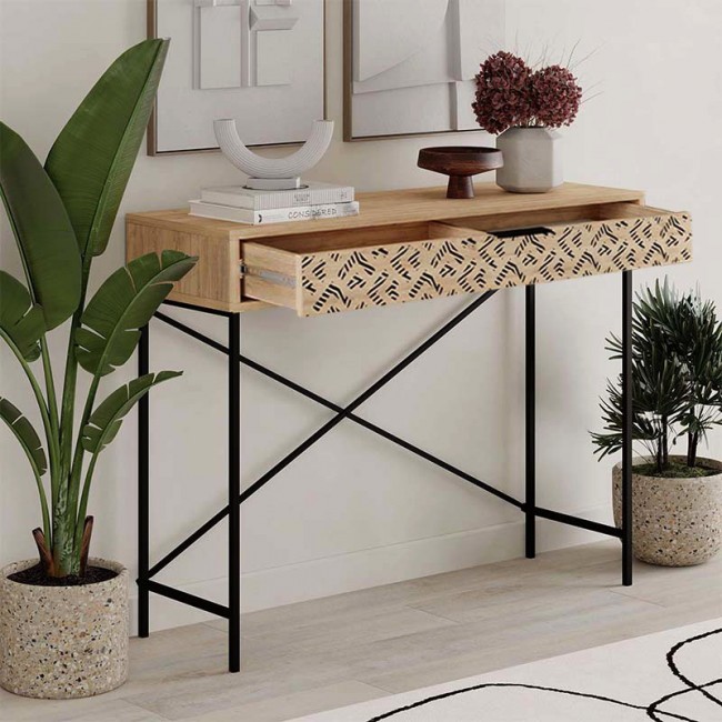 Κονσόλα Heaton Megapap μεταλλική - μελαμίνης χρώμα sapphire oak 110x35,6x90εκ.