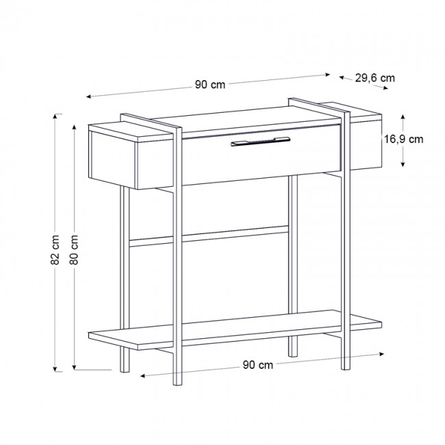 Κονσόλα Lisbon Megapap χρώμα μαύρο rebab - μαύρο εφέ μαρμάρου 90x29,6x82εκ.
