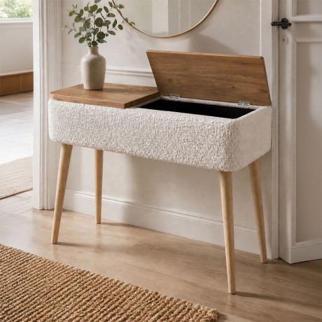 Κονσόλα Luno Megapap ύφασμα teddy χρώμα λευκό - pine oak 90x30x90εκ.