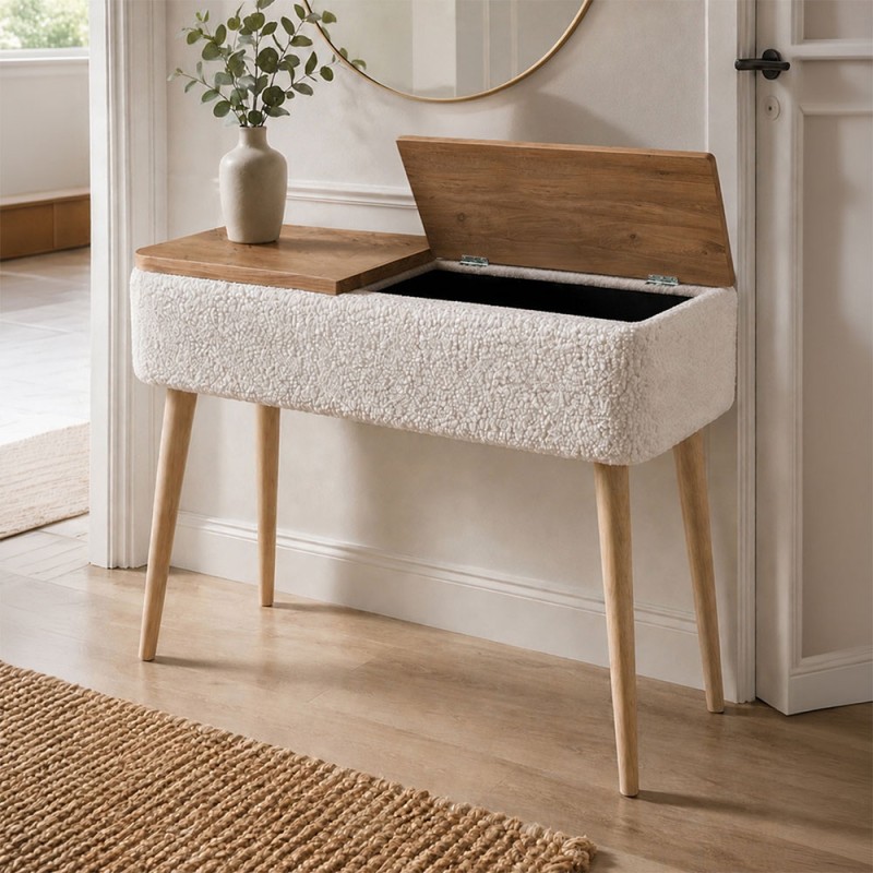 Κονσόλα Luno Megapap ύφασμα teddy χρώμα λευκό - pine oak 90x30x90εκ.