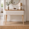 Κονσόλα Luno Megapap ύφασμα teddy χρώμα λευκό - pine oak 90x30x90εκ.
