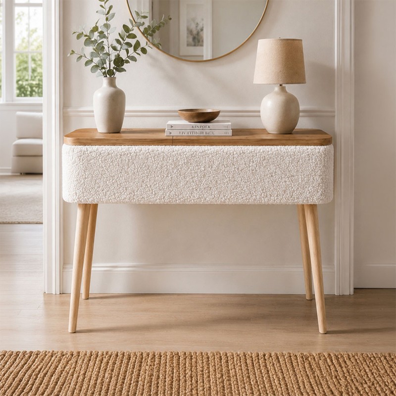 Κονσόλα Luno Megapap ύφασμα teddy χρώμα λευκό - pine oak 90x30x90εκ.