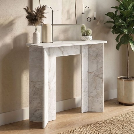 Κονσόλα Mara Megapap χρώμα λευκό εφέ μαρμάρου 90x29,6x91,8εκ.
