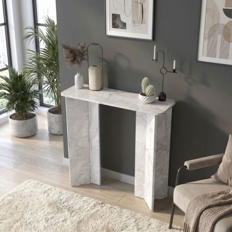 Κονσόλα Mara Megapap χρώμα λευκό εφέ μαρμάρου 90x29,6x91,8εκ.