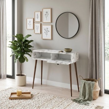 Κονσόλα Napoli Megapap χρώμα λευκό εφέ μαρμάρου 90x29x88εκ.