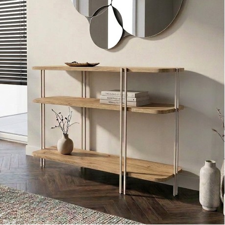 Notus Megapap melamine - metal console in sapphire oak color 92x34.5x75cm.