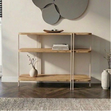 Notus Megapap melamine - metal console in sapphire oak color 92x34.5x75cm.