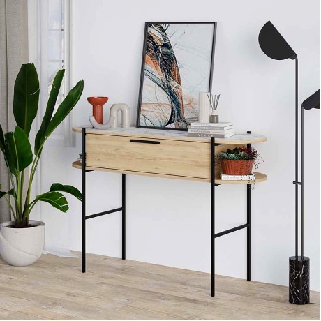 Κονσόλα Otis Megapap χρώμα sapphire oak - λευκό εφέ μαρμάρου 130x38x86,2εκ.