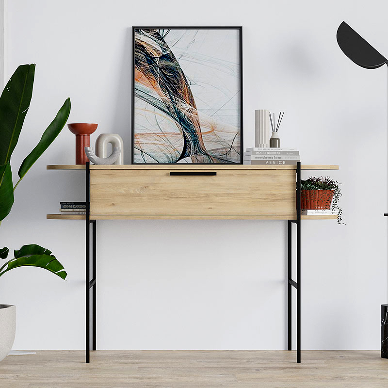 Otis Megapap melamine console in oak - white marble effect color 130x38x86,2cm.