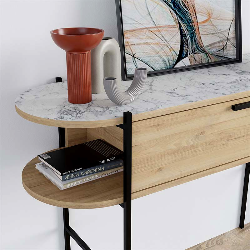 Otis Megapap melamine console in oak - white marble effect color 130x38x86,2cm.