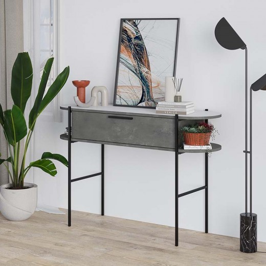 Κονσόλα Otis Megapap χρώμα γκρι ρετρό - λευκό 130x38x86,2εκ.