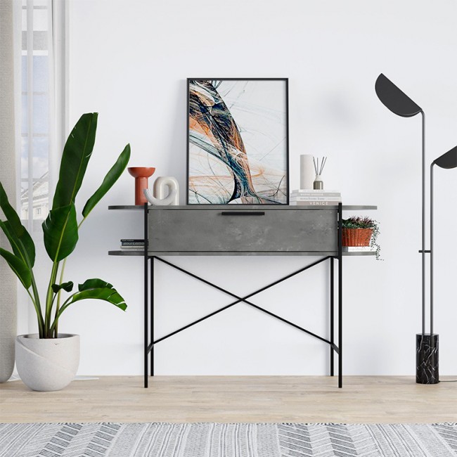 Κονσόλα Otis Megapap χρώμα γκρι ρετρό - λευκό 130x38x86,2εκ.