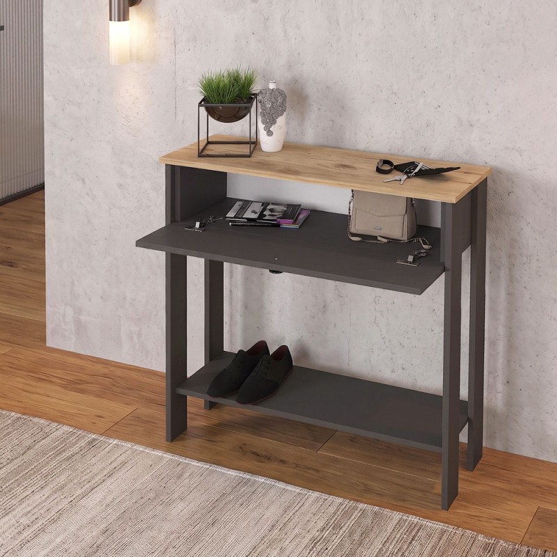 Κονσόλα Priapos Megapap χρώμα ανθρακί - sepet oak 90x29,6x91,8εκ.