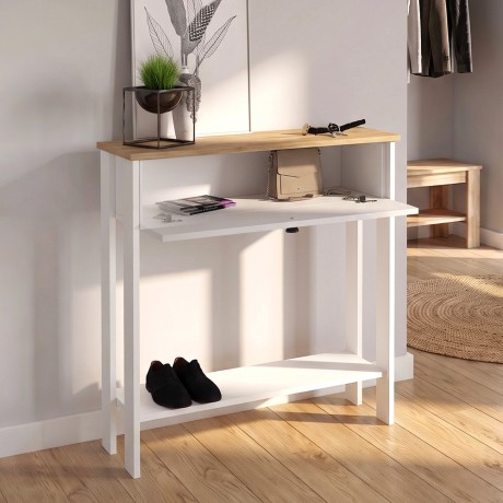 Priapos Megapap melamine dresser in white - sepet oak color 90x29.6x91.8cm.