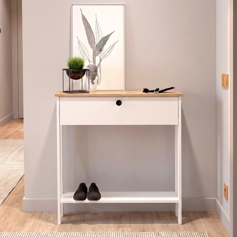 Κονσόλα Priapos Megapap χρώμα λευκό - sepet oak 90x29,6x91,8εκ.