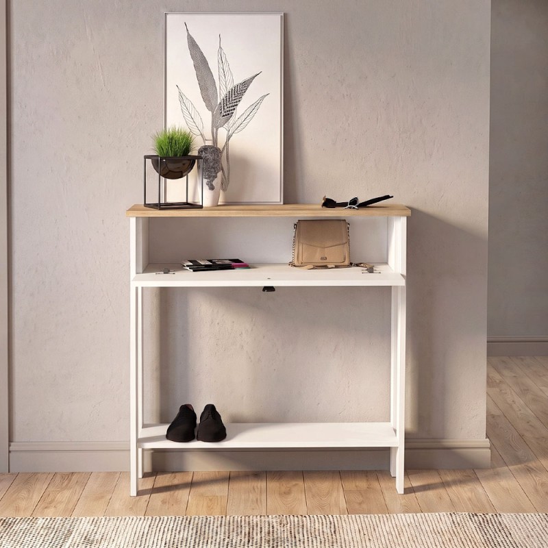 Κονσόλα Priapos Megapap χρώμα λευκό - sepet oak 90x29,6x91,8εκ.