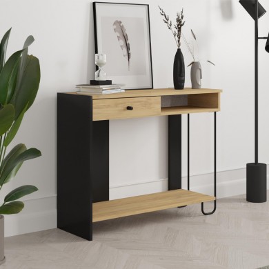 Sirius Megapap melamine - metal console in sapphire oak - silky black color 100x35x79cm.