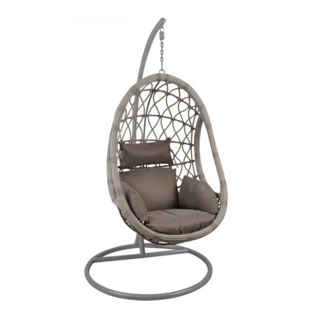 MACAN Hanging Lounge Steel & Wicker Grey/Cushion Cappuccino