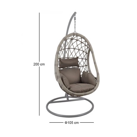 MACAN Hanging Lounge Steel & Wicker Grey/Cushion Cappuccino