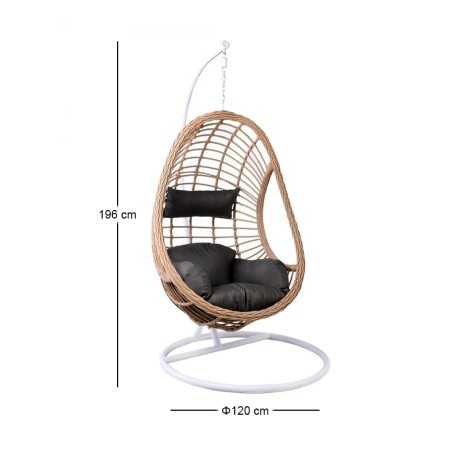 MACAN-II Hanging Lounge Steel White/Wicker Grey/Cushion Anthracite