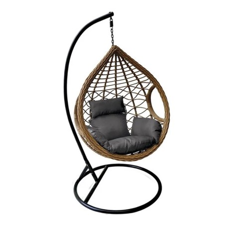MADRID Hanging Lounge Steel Black/Wicker Natural/Cushion Black