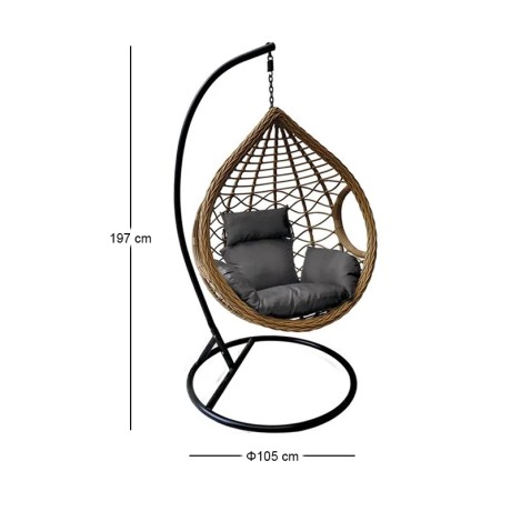 MADRID Hanging Lounge Steel Black/Wicker Natural/Cushion Black