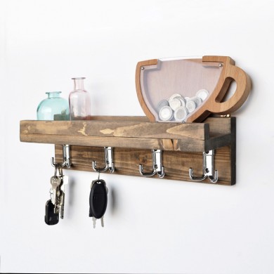 Aos Megapap wooden wall hanger in walnut color 40x11x11cm.