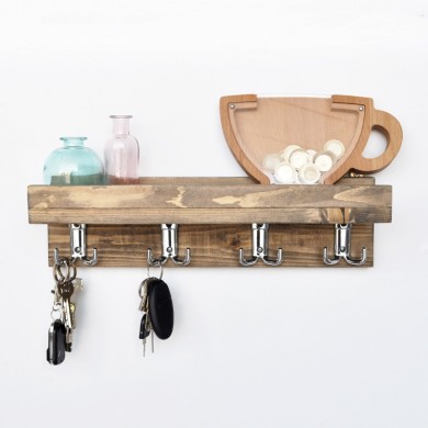 Aos Megapap wooden wall hanger in walnut color 40x11x11cm.