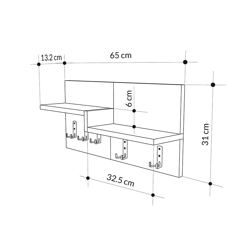 Harmon Megapap wall hanger made of metal - melamine color sapphire oak - white 65x15x31cm.