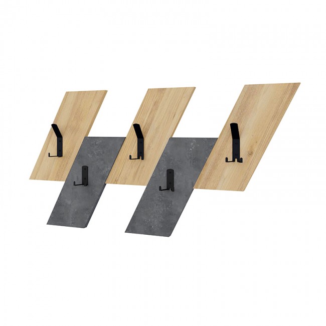 Livy Megapap wall hanger made of metal - melamine color sapphire oak - retro grey 75.2x1.8x45.3cm.