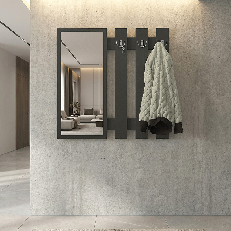 Folin Megapap melamine wall coat hanger with mirror in anthracite color 90x4x90cm.