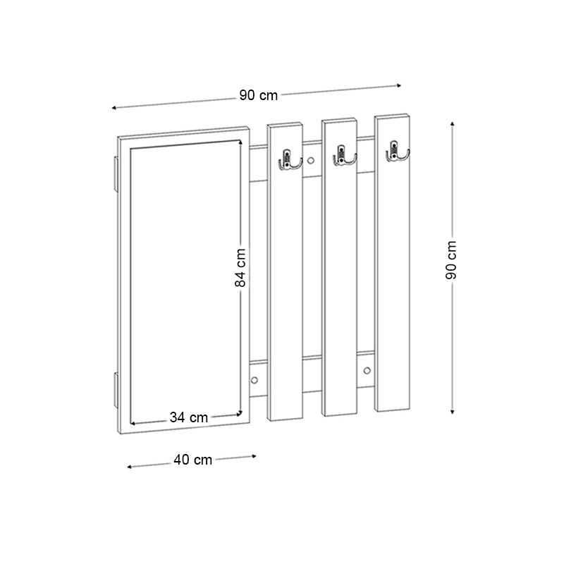 Folin Megapap melamine wall coat hanger with mirror in anthracite color 90x4x90cm.