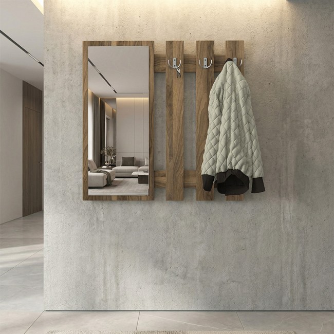 Κρεμάστρα τοίχου με καθρέπτη Folin Megapap χρώμα καρυδί 90x4x90εκ.