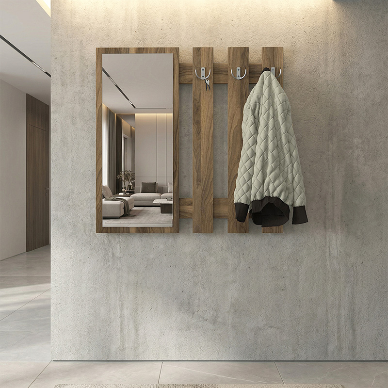 Folin Megapap melamine wall coat hanger with mirror in walnut color 90x4x90cm.