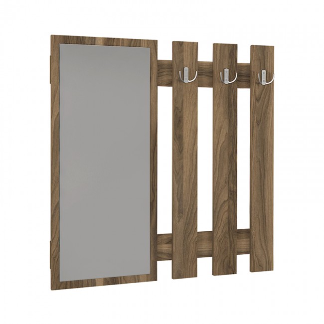 Κρεμάστρα τοίχου με καθρέπτη Folin Megapap χρώμα καρυδί 90x4x90εκ.