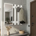 Folin Megapap melamine wall coat hanger with mirror in white color 90x4x90cm.