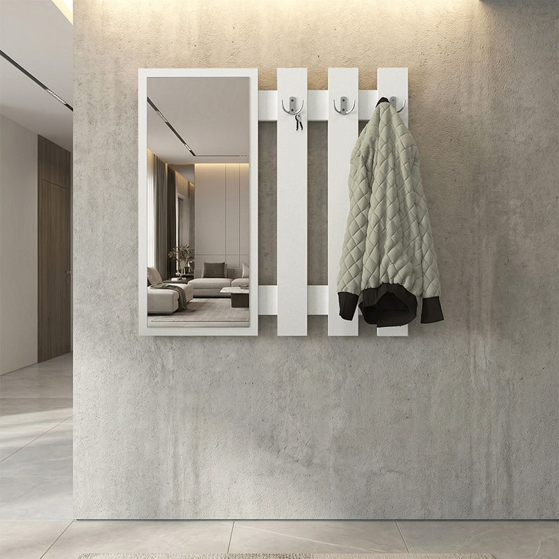 Folin Megapap melamine wall coat hanger with mirror in white color 90x4x90cm.