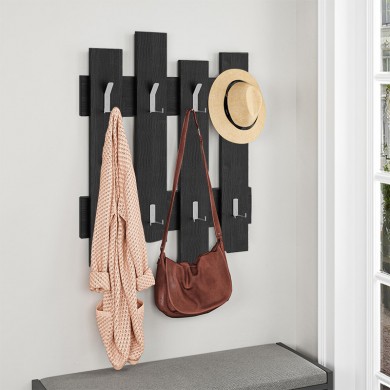 Wave Megapap melamine wall hanger in black wood color 64x4x81cm.